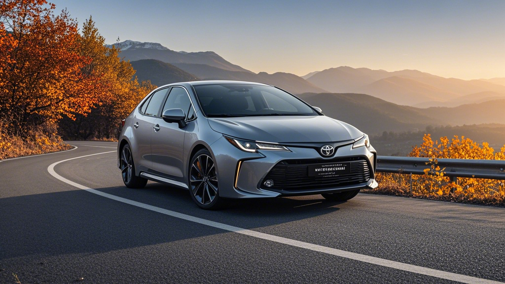 Modern Toyota Corolla on a Scenic Road_ A sleek, 2024 Toyota Corolla parked on a winding mountain ro...